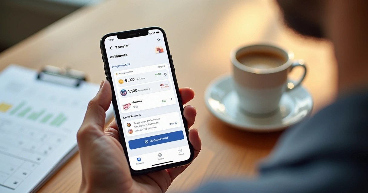 Aplicativo de banco digital com recursos de Corban em smartphone 