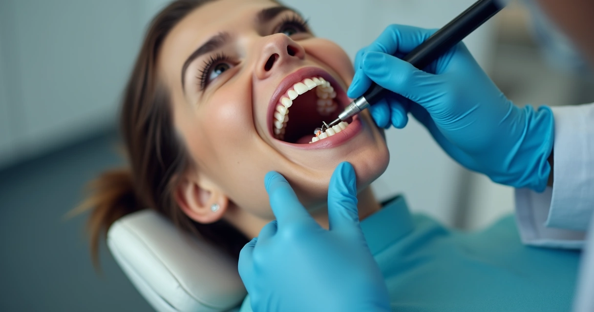 Dentista preparando dente para coroa