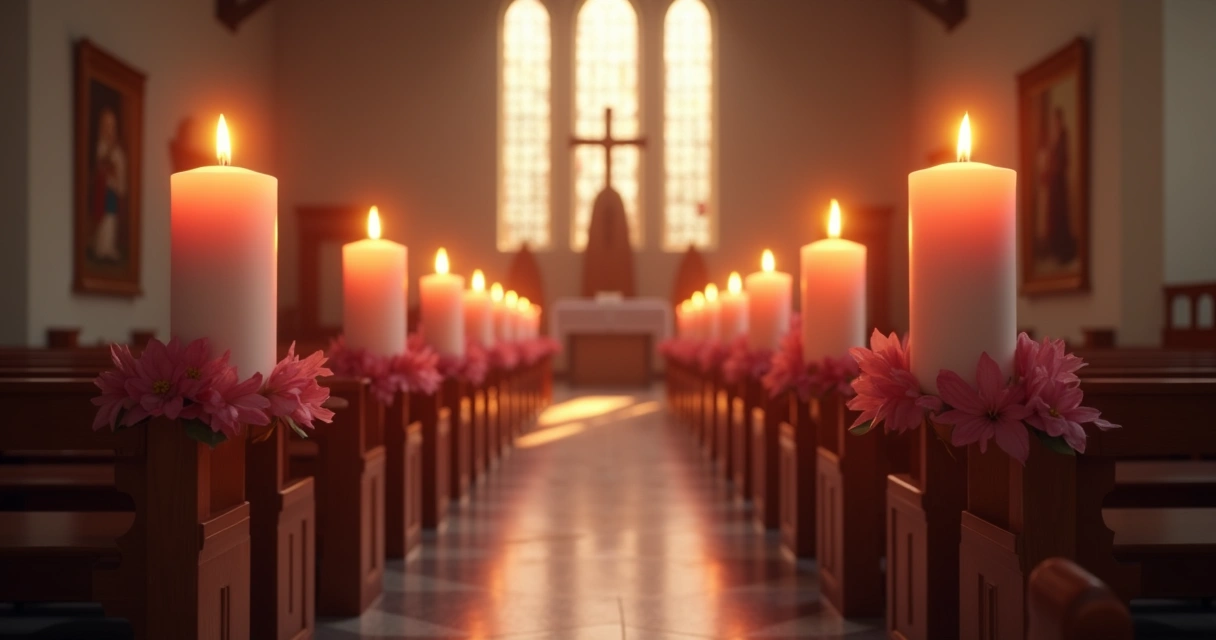 Coroa do Advento com velas roxas acesas em igreja