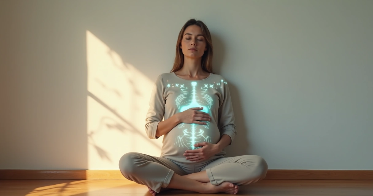 Pessoa em quarto minimalista com silhueta luminosa refletida no corpo sentado no chão 