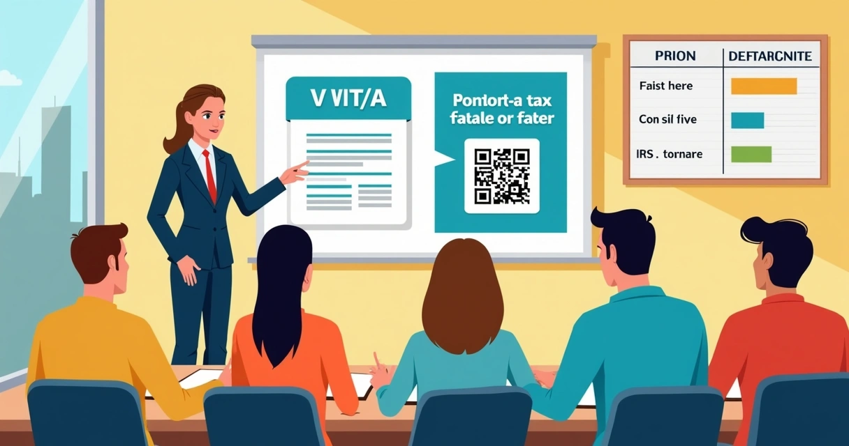 Manager leading a tax season support meeting with employees 