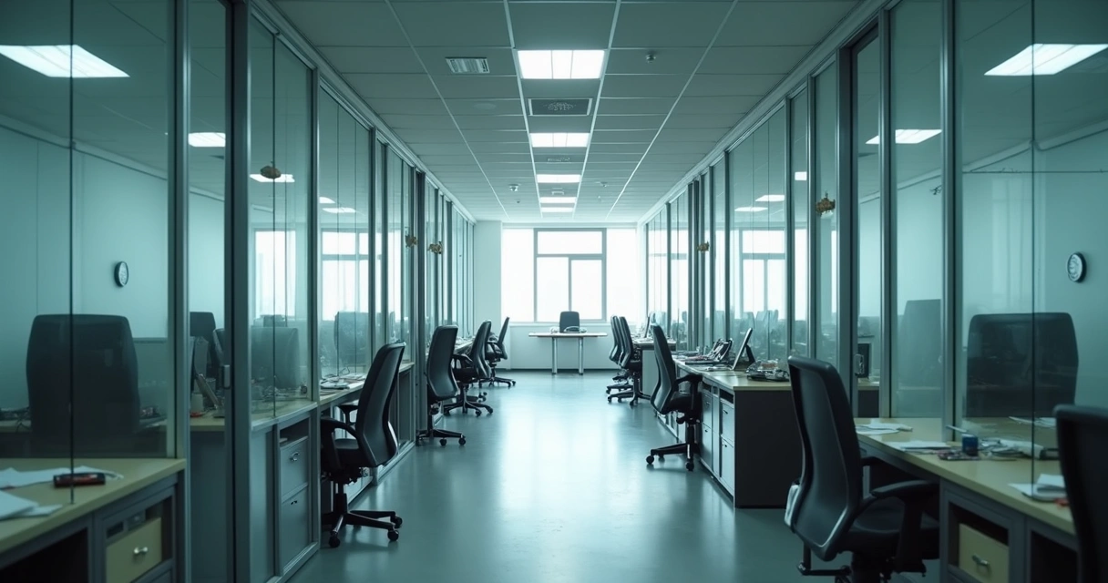Corredor vazio de escritório com luz fria 