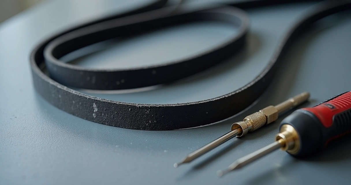 Correia de transmissão de máquina de lavar sobre superfície cinza 