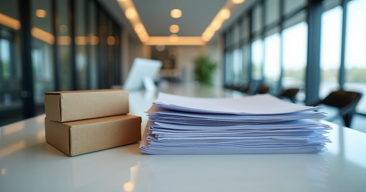 Pilha de correspondências organizadas em escritório moderno 