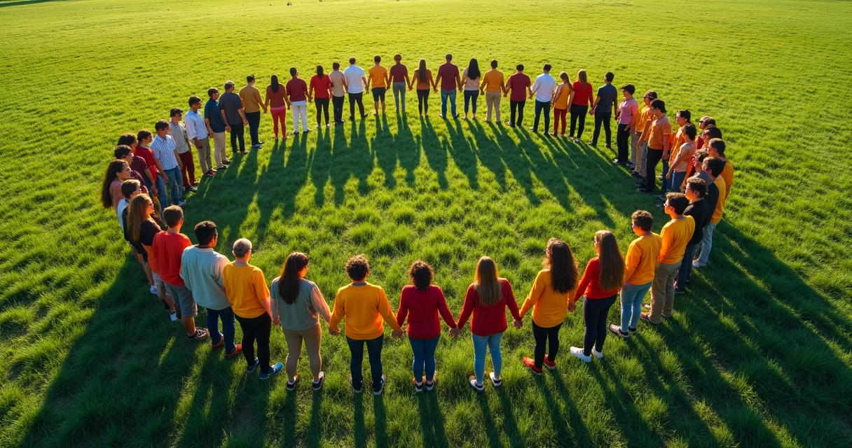 Pessoas formando uma corrente humana, ligadas pelas mãos 