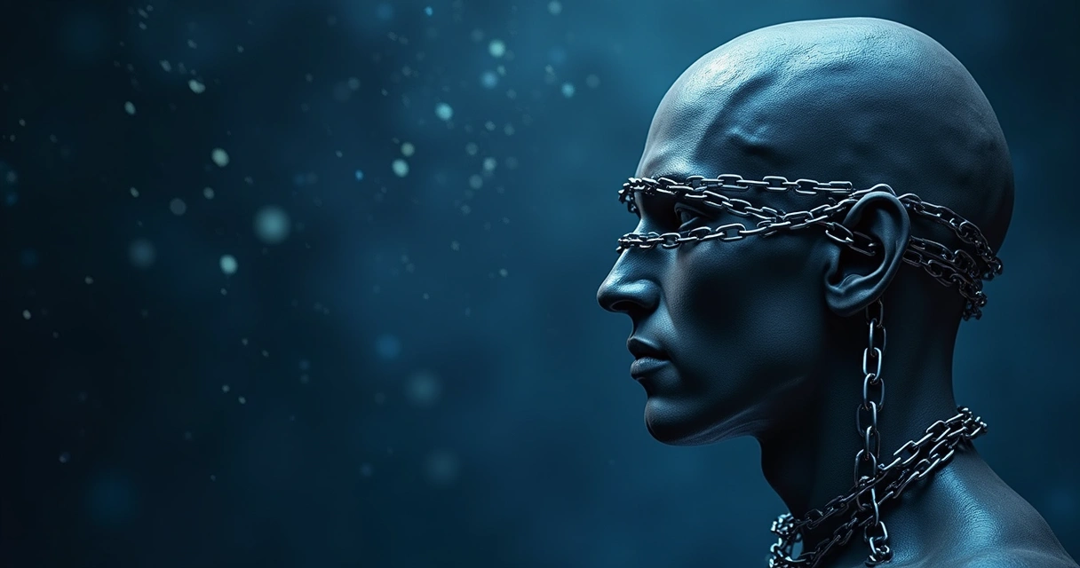 Conceito de correntes na mente humana, bloqueando pensamentos livres