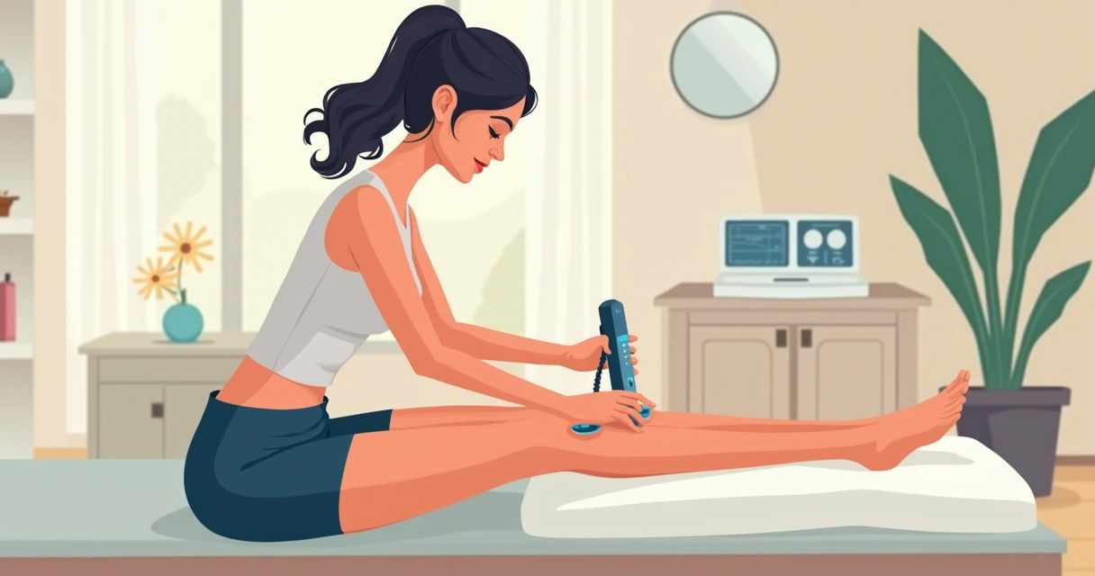 Aplicação de correntes terapêuticas em coxas para tratar celulite 