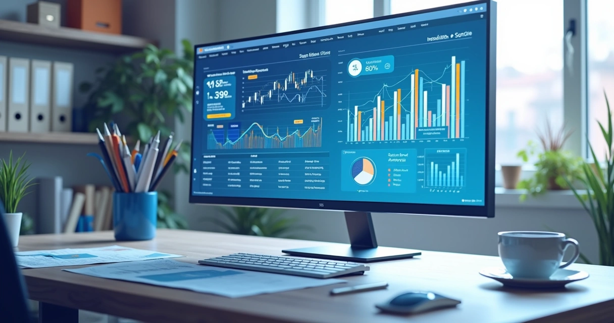 Tela de computador mostra gráficos de análise de currículo e IA trabalhando