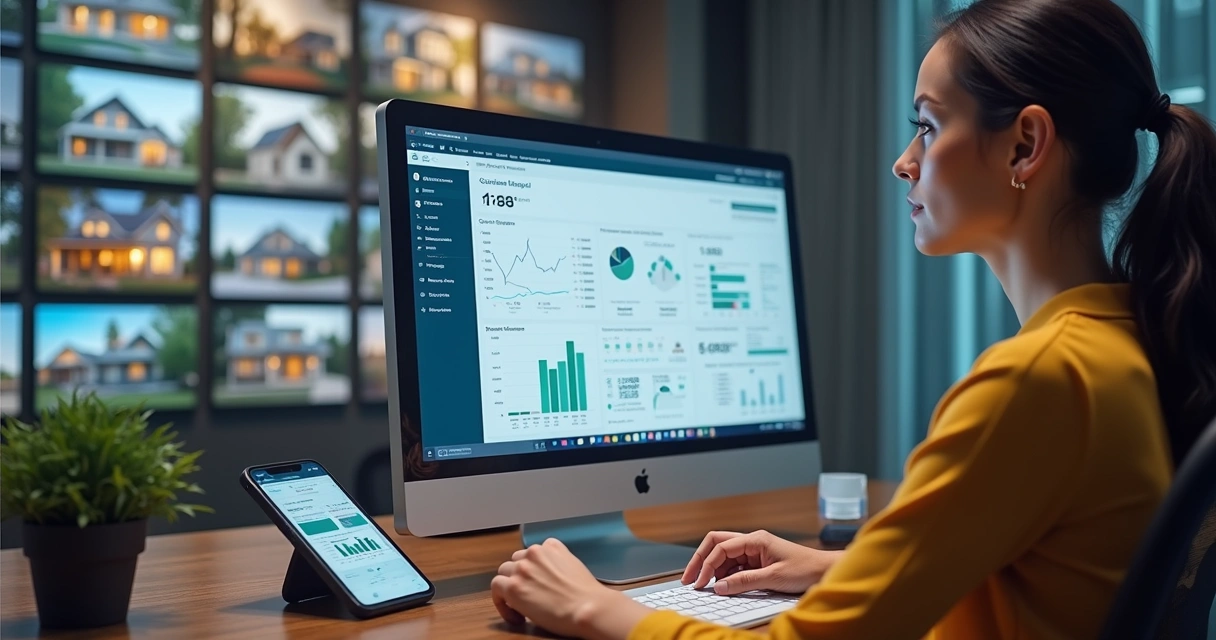 Corretor imobiliário usando sistema digital para acompanhar leads 