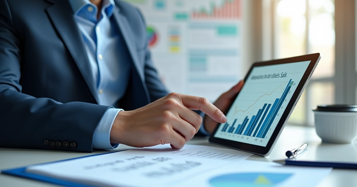 Corretor de seguros acompanhando vendas em tablet 