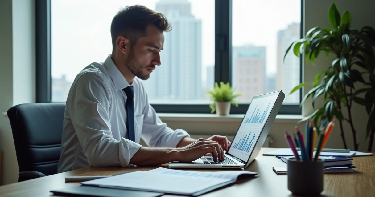 Corretor analisando dados de comportamento de leads em notebook