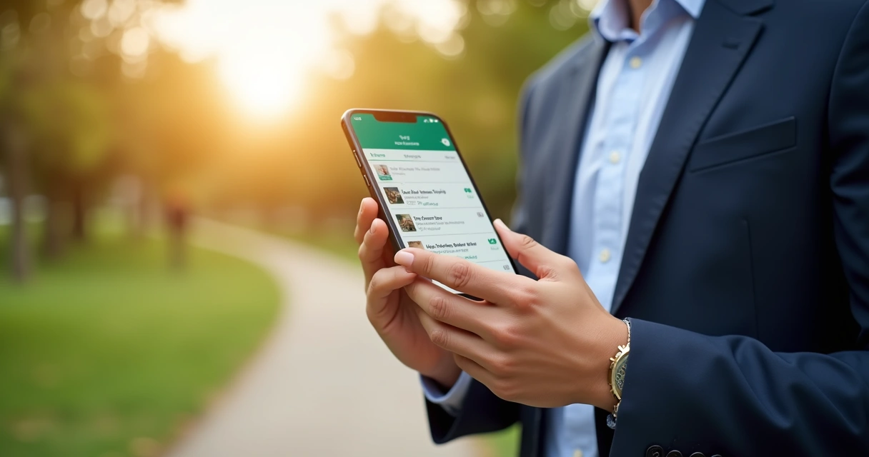 Corretor acessando CRM imobiliário via aplicativo no celular 
