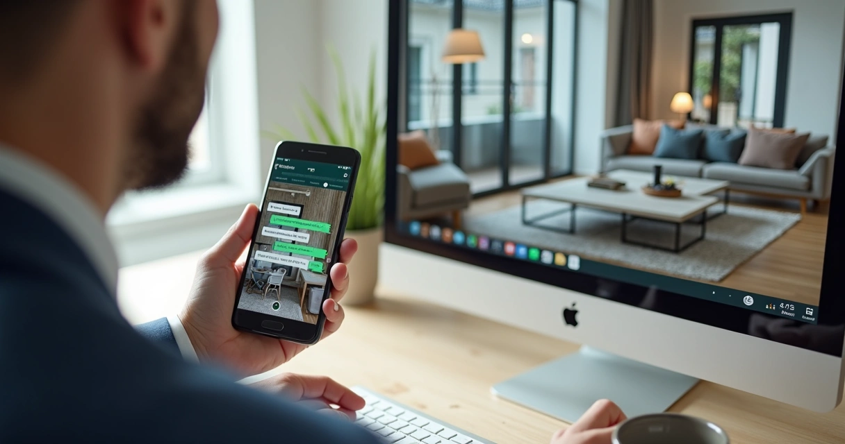 Corretor mostrando apartamento pelo WhatsApp em um smartphone 