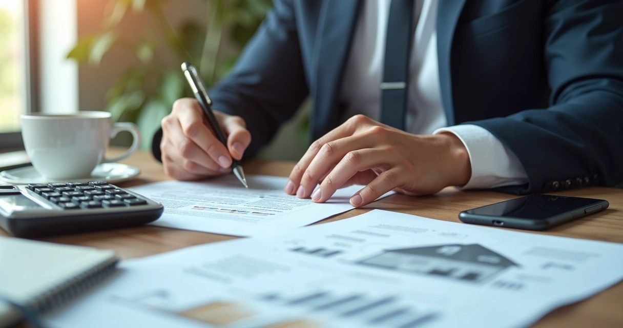 Corretor assinando contrato em escritório 