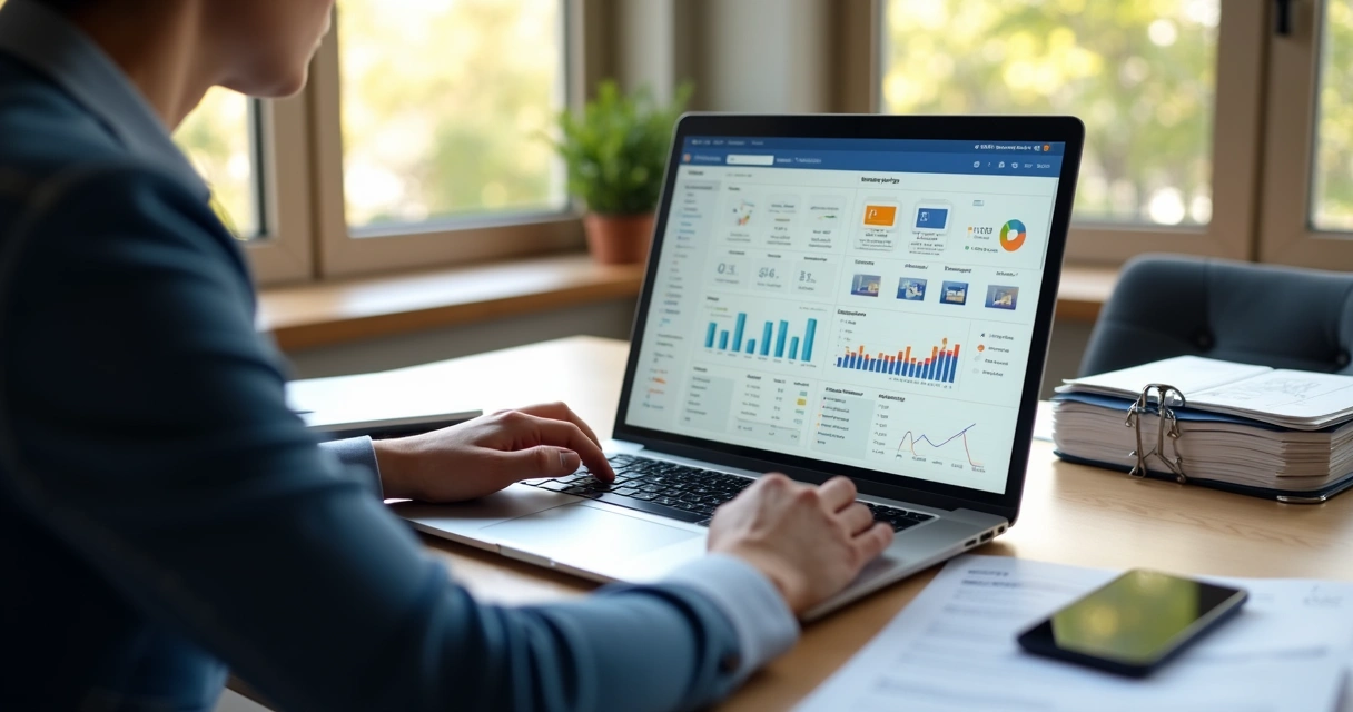 Corretor utiliza notebook para automação de tarefas imobiliárias. 