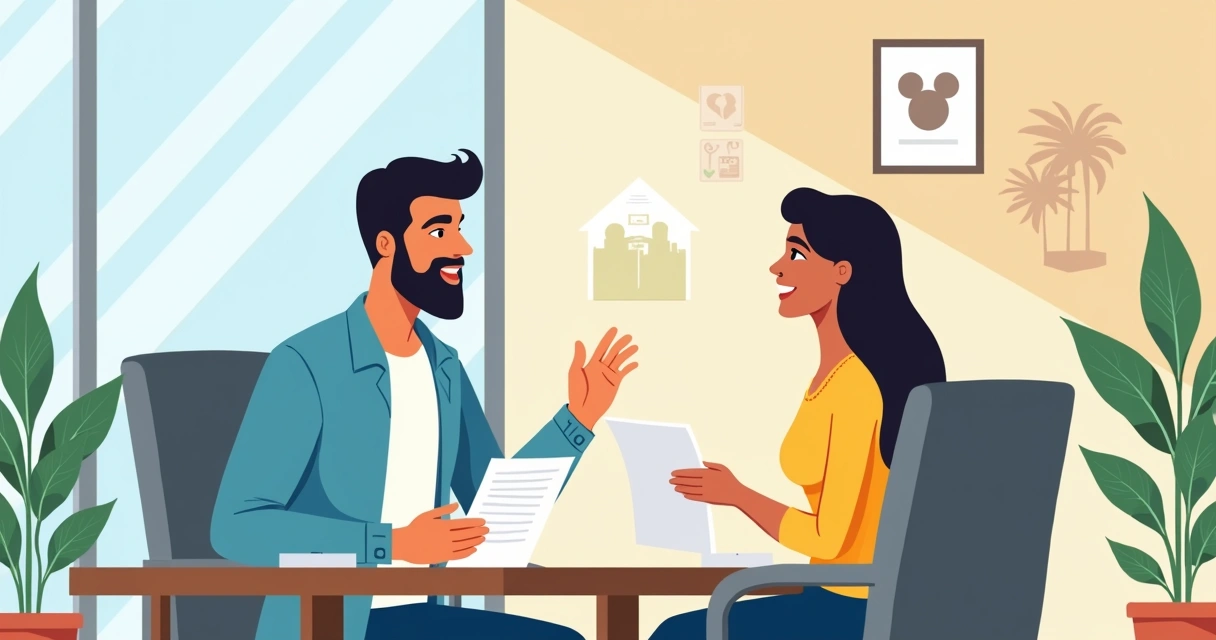 Brazilian real estate agent and couple analyzing documents in a modern room 