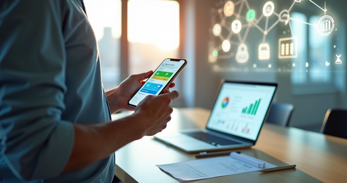 Corretor de planos de saúde usando celular com integrações de agenda e WhatsApp em destaque 