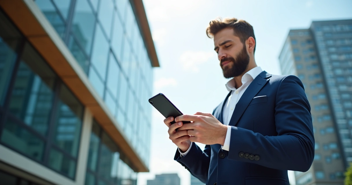 Corretor acessando sistema imobiliário no celular 