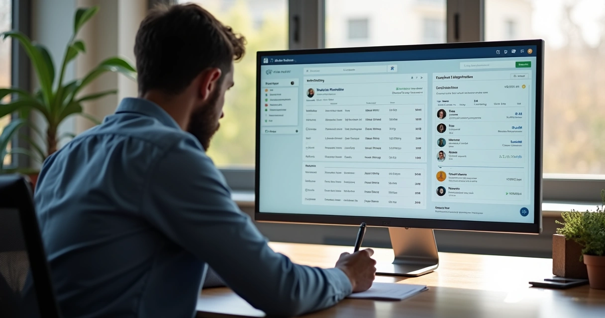 Corretor visualizando dados de clientes no CRM imobiliário 