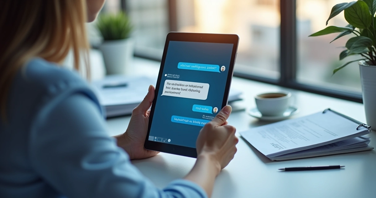 Corretor digital interagindo com IA no tablet