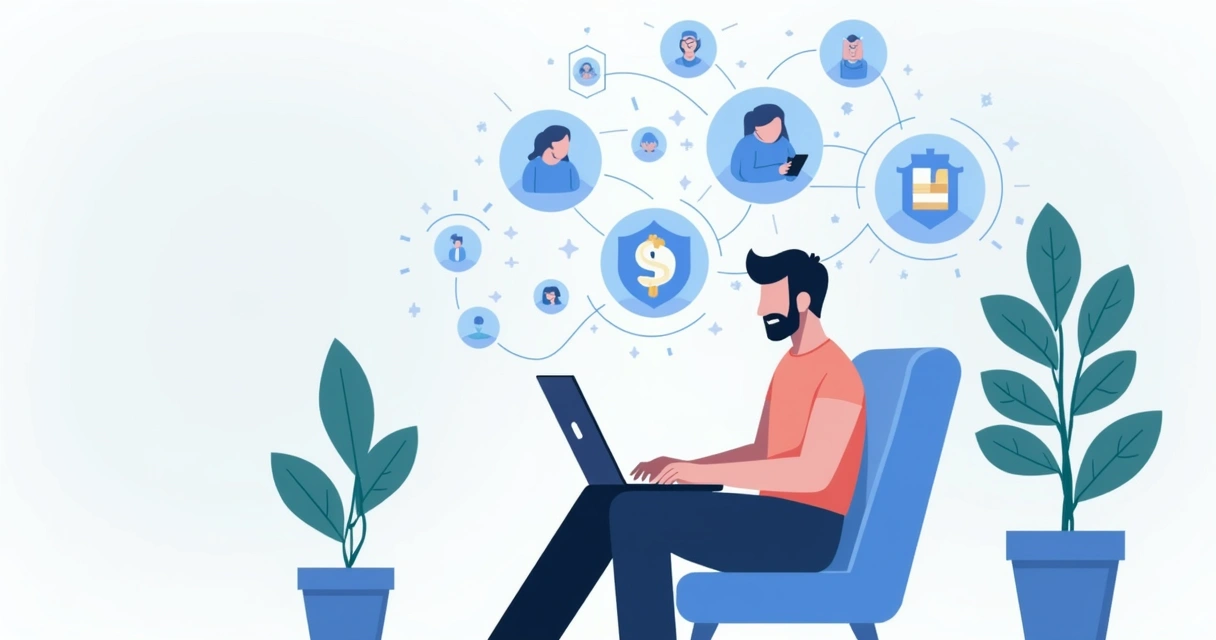 Pessoa analisando coberturas de um seguro de vida em um notebook, ambiente claro e organizado