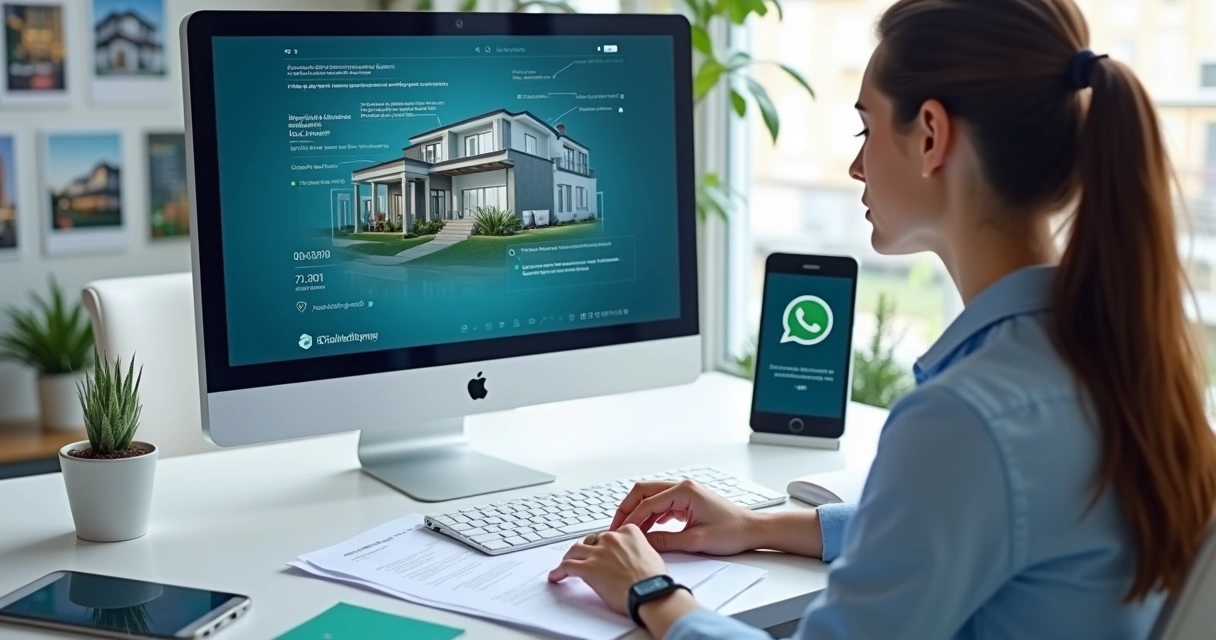 Corretor conversando com assistente virtual em tela de computador 