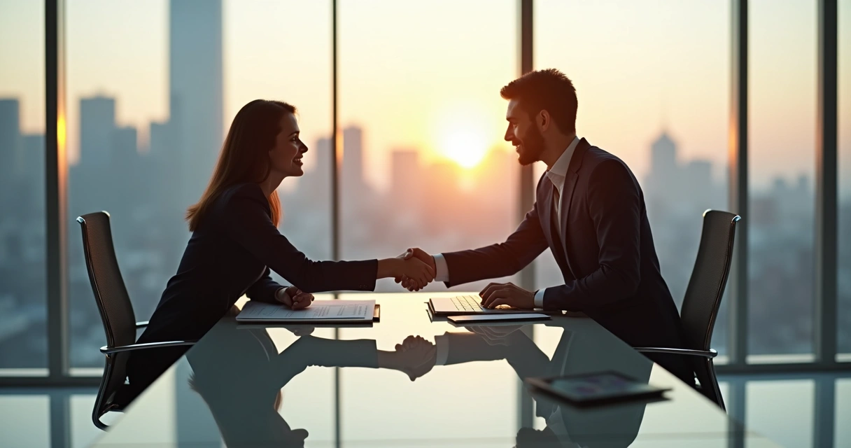 Corretor imobiliário assinando contrato com cliente em escritório moderno 