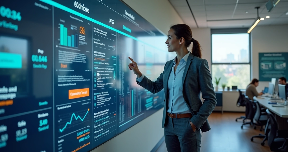 Corretor interagindo com painel digital de atendimento 