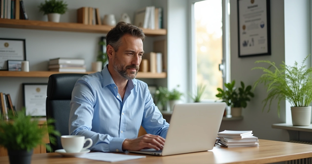Homem estudando online sobre atualização profissional imobiliária 
