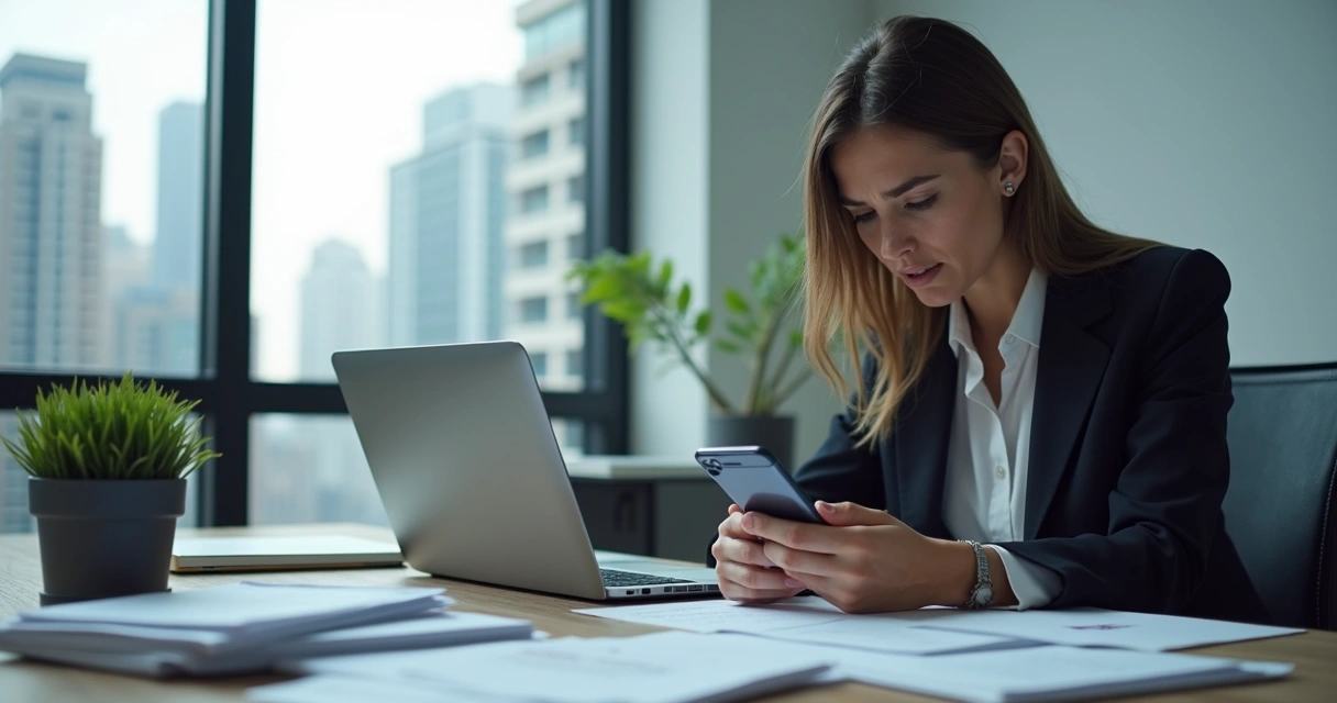 Corretor imobiliário olhando para o celular recebendo várias mensagens.