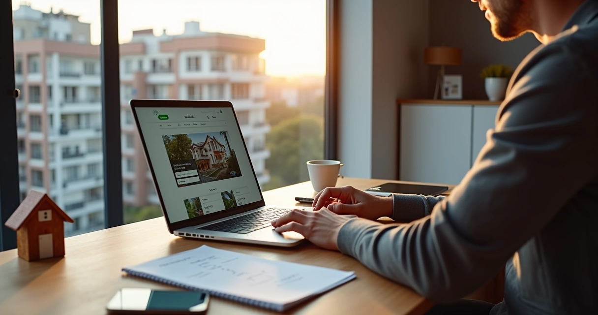 Corretor de imóveis usa notebook para criar site profissional integrado a vendas 
