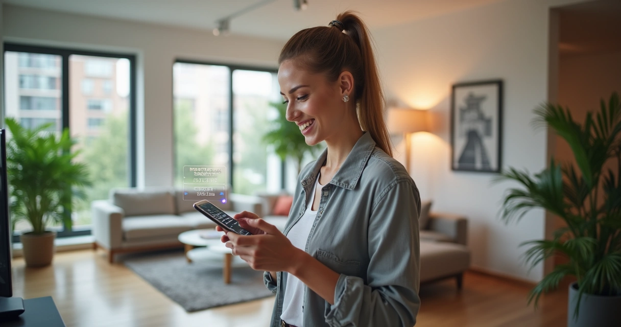 Corretor de imóveis recebendo notificação em smartphone enquanto visita imóvel, mostrando interação digital com cliente 