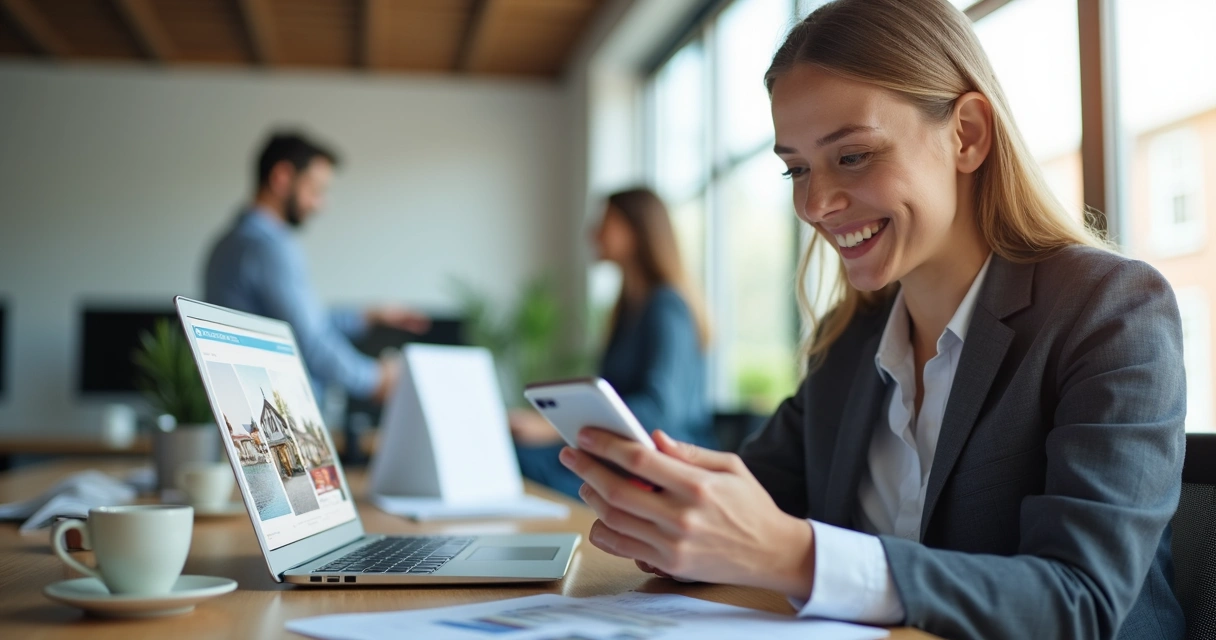 Corretor imobiliário recebendo notificação no celular 