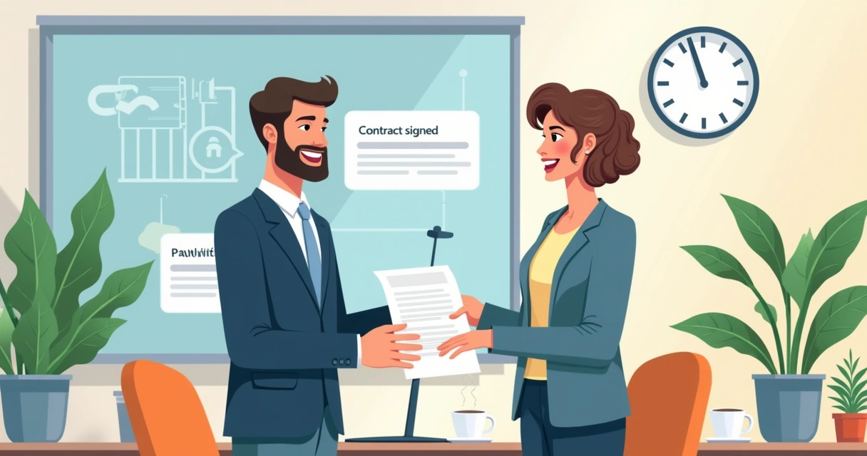 Corretor satisfeito comemorando venda com cliente feliz 