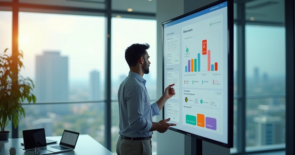 Corretor de saúde usando painel digital com funil de vendas simplificado 