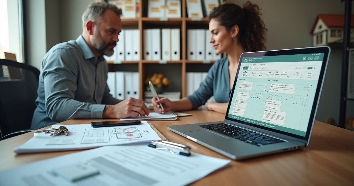 Corretor usando sistema imobiliário e vistoria digital 