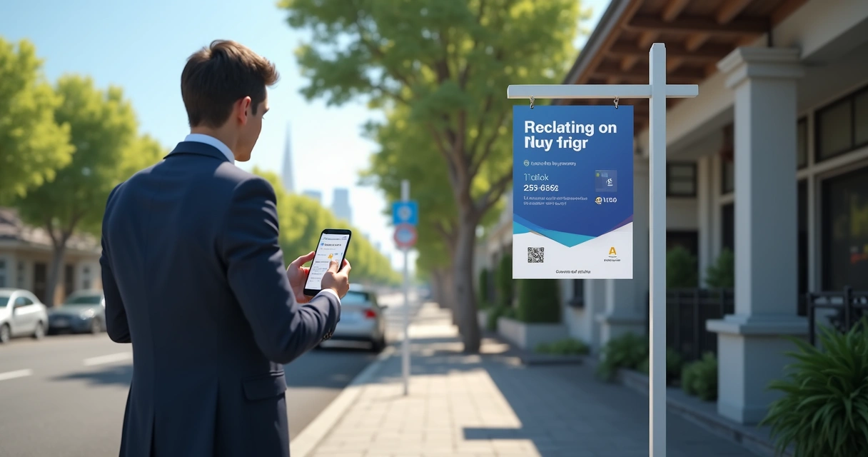 Corretor usando plataforma digital no celular para leads imobiliários