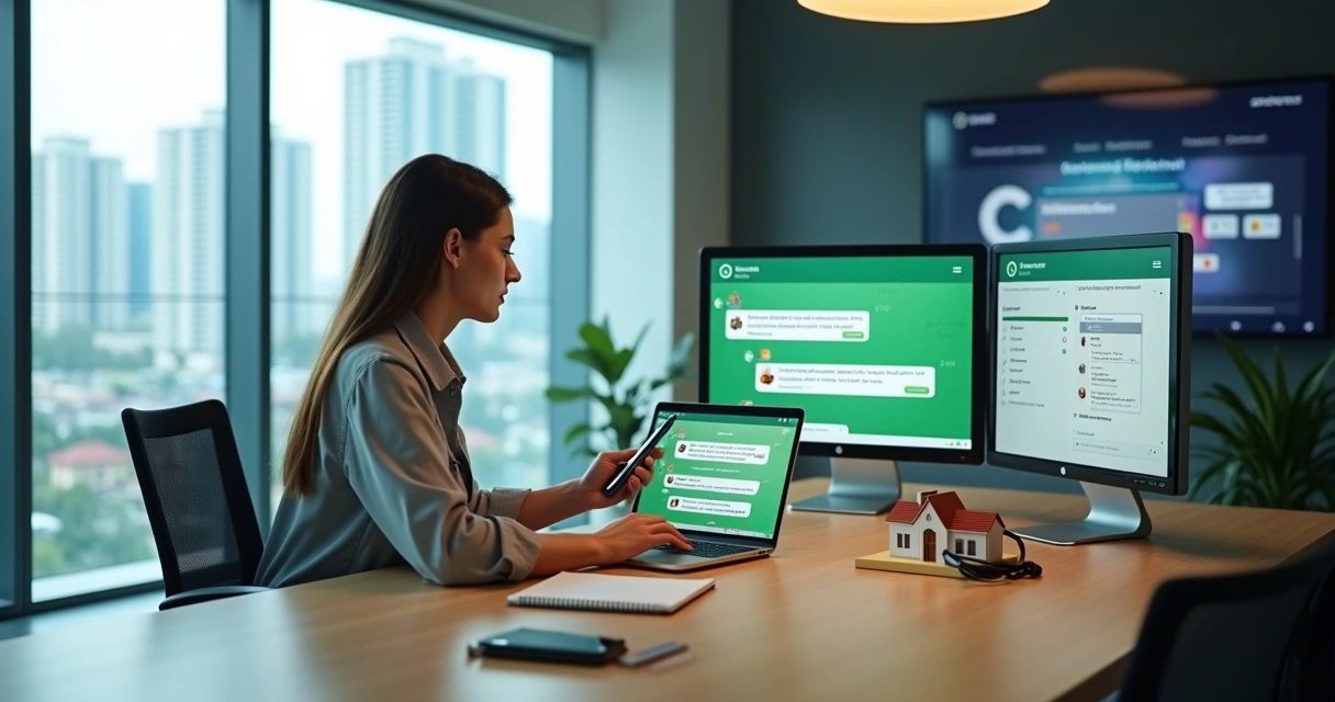 Corretor de imóveis usando atendimento automático no WhatsApp com chatbot em tela 