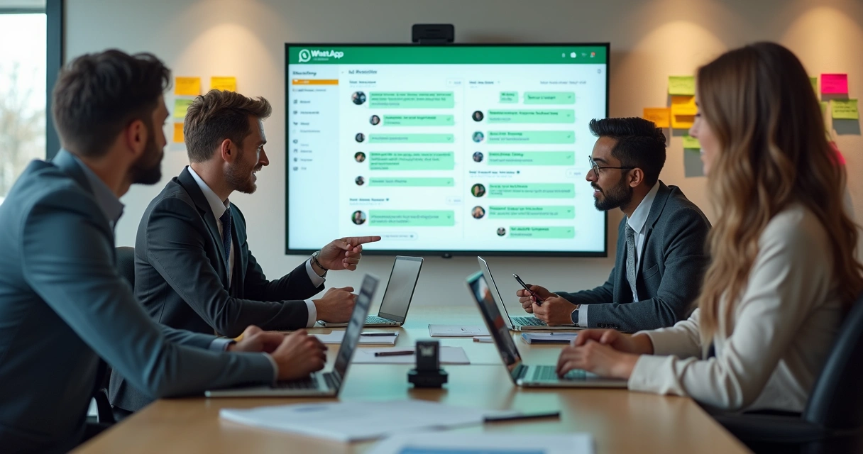 Equipe de corretores reunidos com notebooks e smartphones organizando atendimentos 