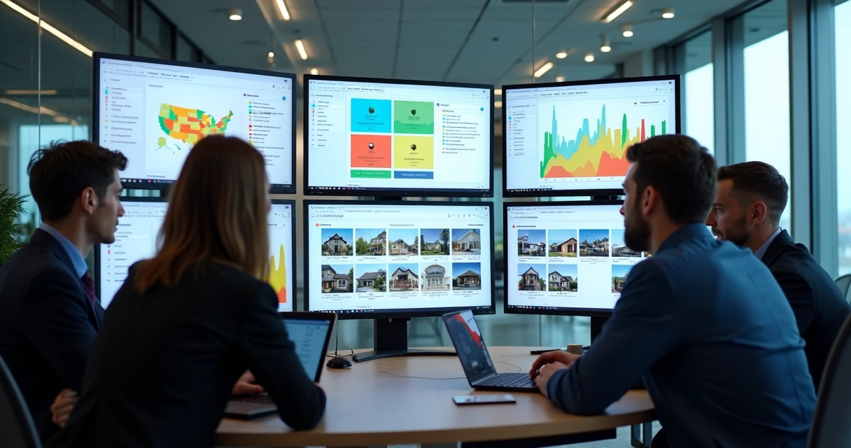 Corretores analisando dados de clientes em telas