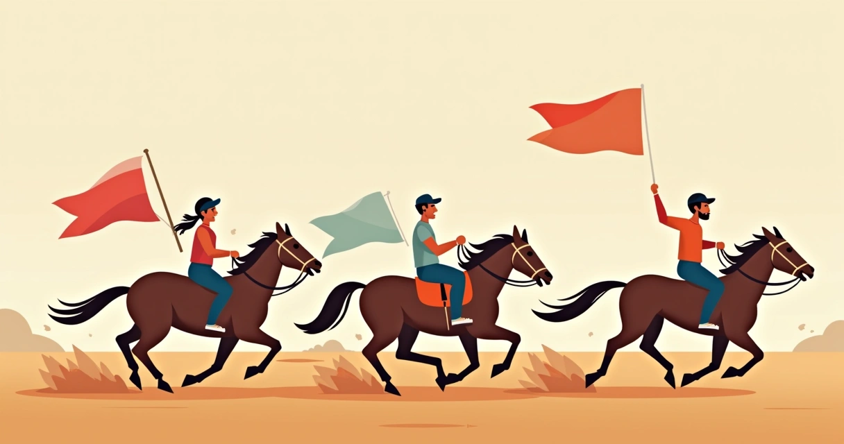 Três cavalos em corrida com odds destacados sobre eles 