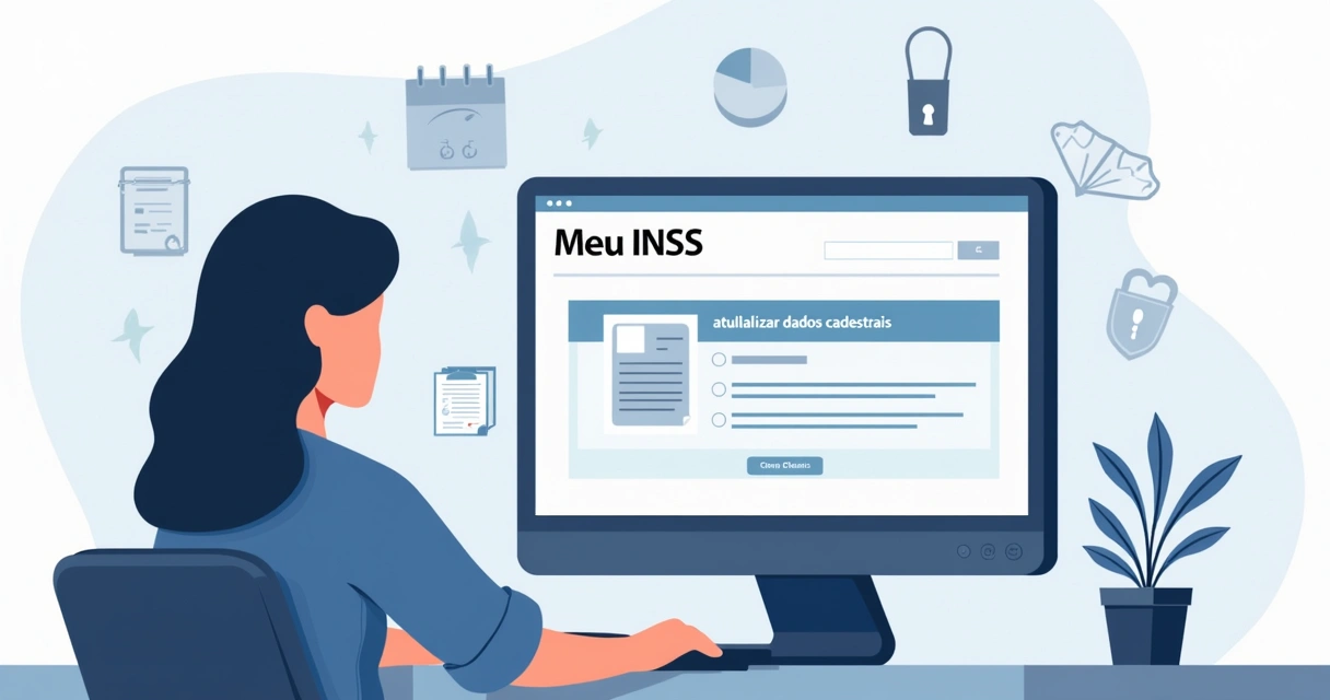 Pessoa utilizando computador para atualizar dados no sistema do INSS.