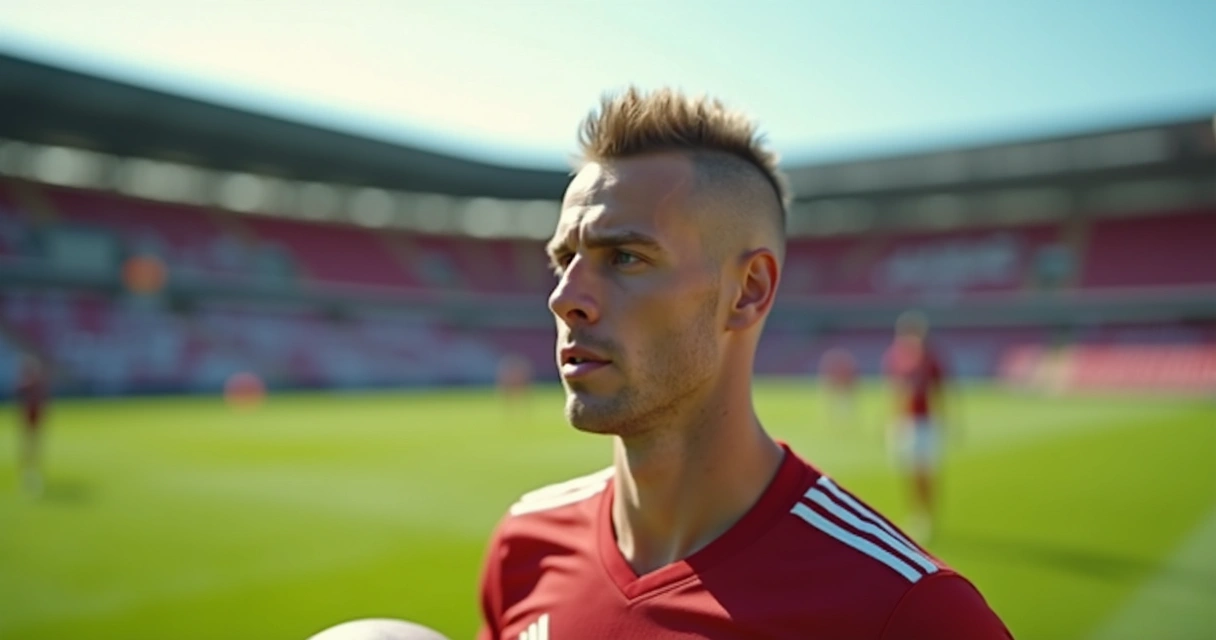 Jugador de fútbol con corte de cabello peculiar en la frente