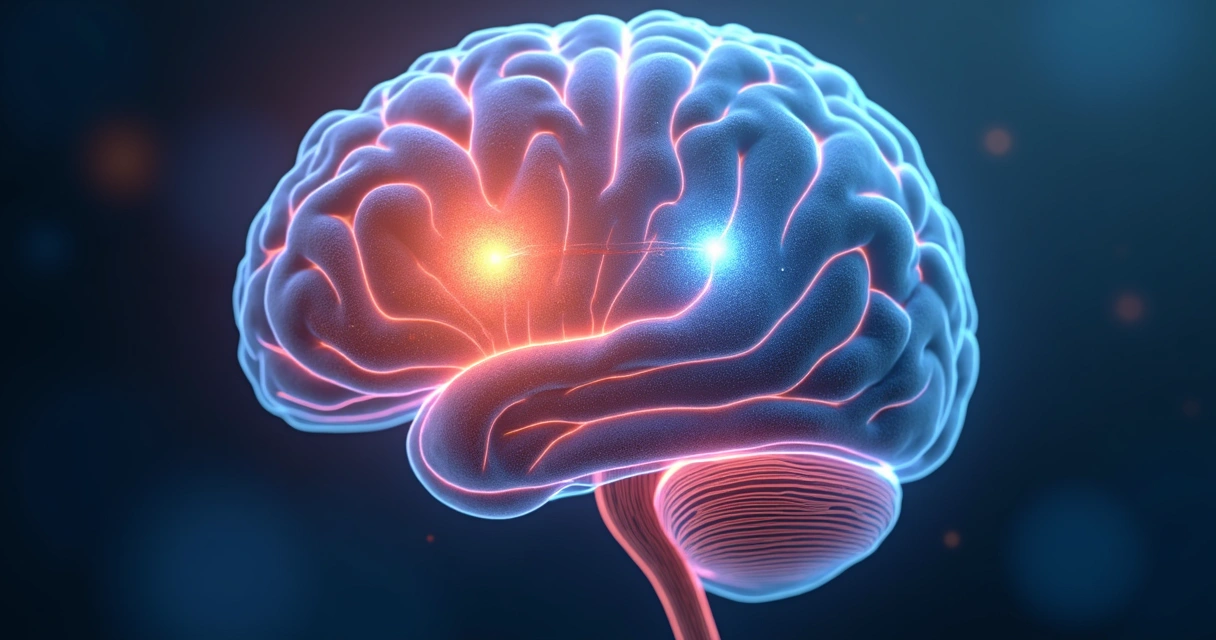 Visão artística do cérebro com áreas cerebrais coloridas destacando regiões do córtex pré-frontal e amígdala 