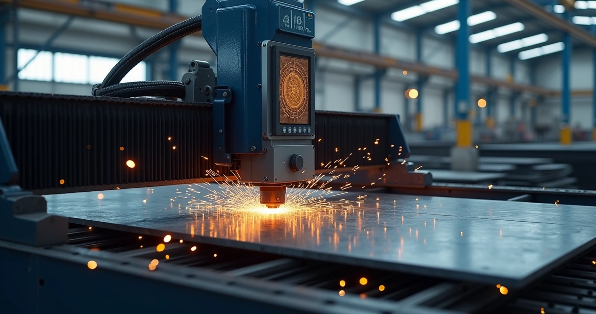 Corte de chapa metálica sendo realizado em fábrica com plano de corte digital 