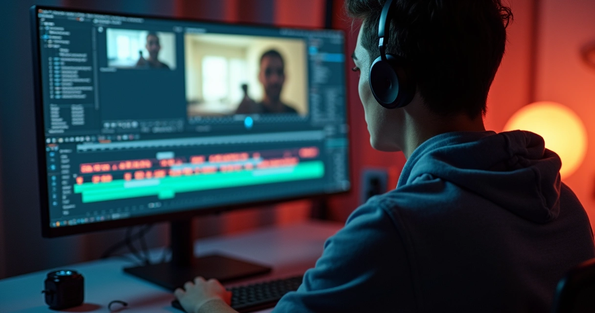 Video editor reviewing the start of recording in full screen