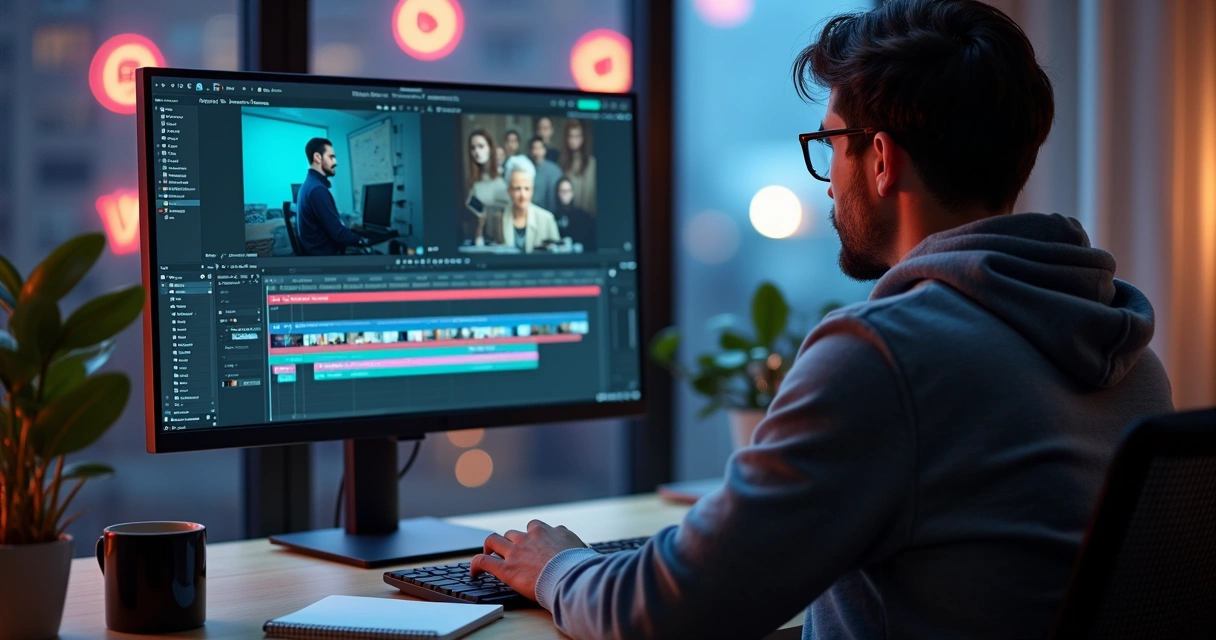 Editor mostrando corte de vídeo horizontal em tela de computador