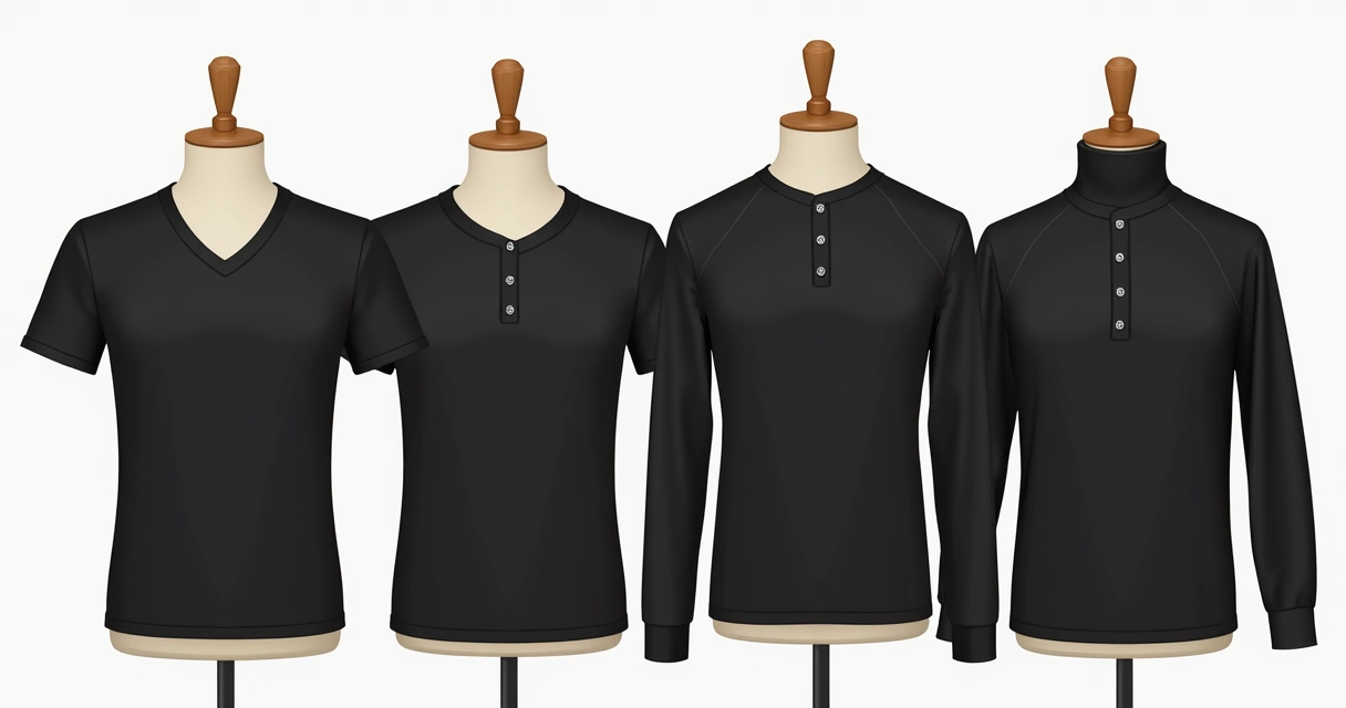 Cortes diferentes de camisetas masculinas em preto