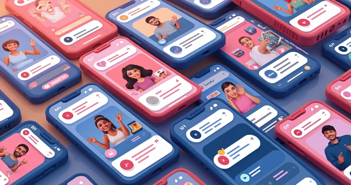 Vários cortes de vídeo curtos sendo exibidos como pequenos vídeos em diferentes plataformas sociais
