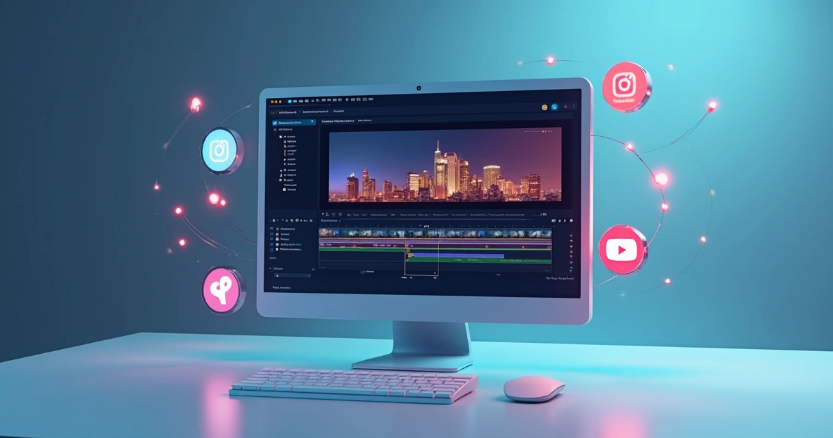 Computador exibindo interface de edição automática de vídeos com cortes em comentários para redes sociais 